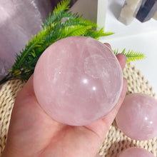 Load image into Gallery viewer, 70MM+ Natural Rose quartz Sphere，Polishing Rose quartz ball by hand，Crystal Healing Divination ball and free wooden base-crystal gift-gift
