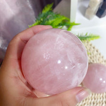 Load image into Gallery viewer, 70MM+ Natural Rose quartz Sphere，Polishing Rose quartz ball by hand，Crystal Healing Divination ball and free wooden base-crystal gift-gift
