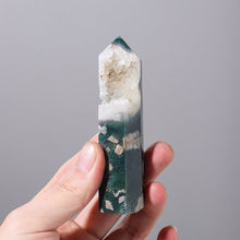 Load image into Gallery viewer, Natural Moss Agate Crystal Wand Point Healing Obelisk-Spiritual Protection Meditation Energy Reiki Gemstone Hexagonal Tower-crystal gift
