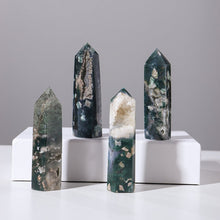 Load image into Gallery viewer, Natural Moss Agate Crystal Wand Point Healing Obelisk-Spiritual Protection Meditation Energy Reiki Gemstone Hexagonal Tower-crystal gift
