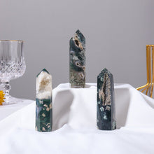 Load image into Gallery viewer, Natural Moss Agate Crystal Wand Point Healing Obelisk-Spiritual Protection Meditation Energy Reiki Gemstone Hexagonal Tower-crystal gift
