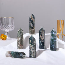 Load image into Gallery viewer, Natural Moss Agate Crystal Wand Point Healing Obelisk-Spiritual Protection Meditation Energy Reiki Gemstone Hexagonal Tower-crystal gift
